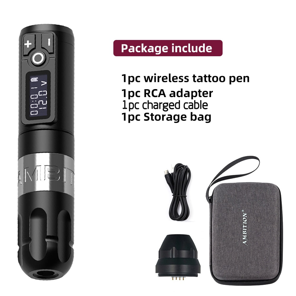 Ambition Soldier Wireless Tattoo Machine Rotaty Battery Pen with Portable Power Pack 2400mAh LED Digital Display For Body Art