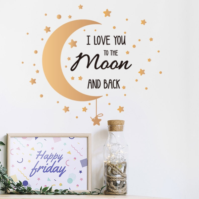 Romantic Moon Stars Wall Stickers for Bedroom Living room Decor