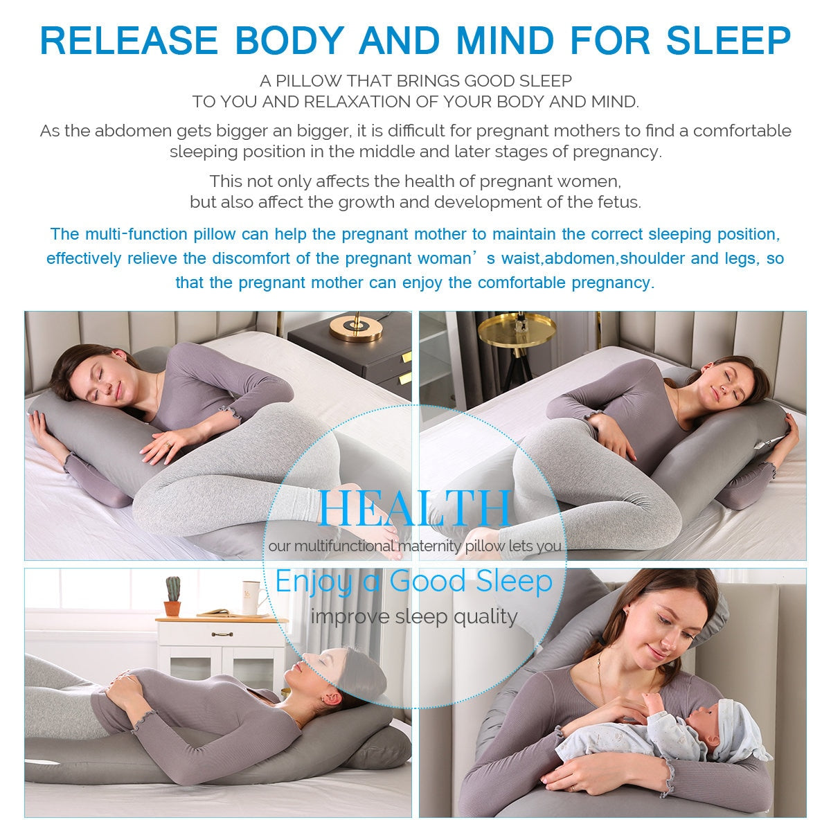 Pregnancy Pillow Bedding Full Body Pillow for Comfortable U-Shape