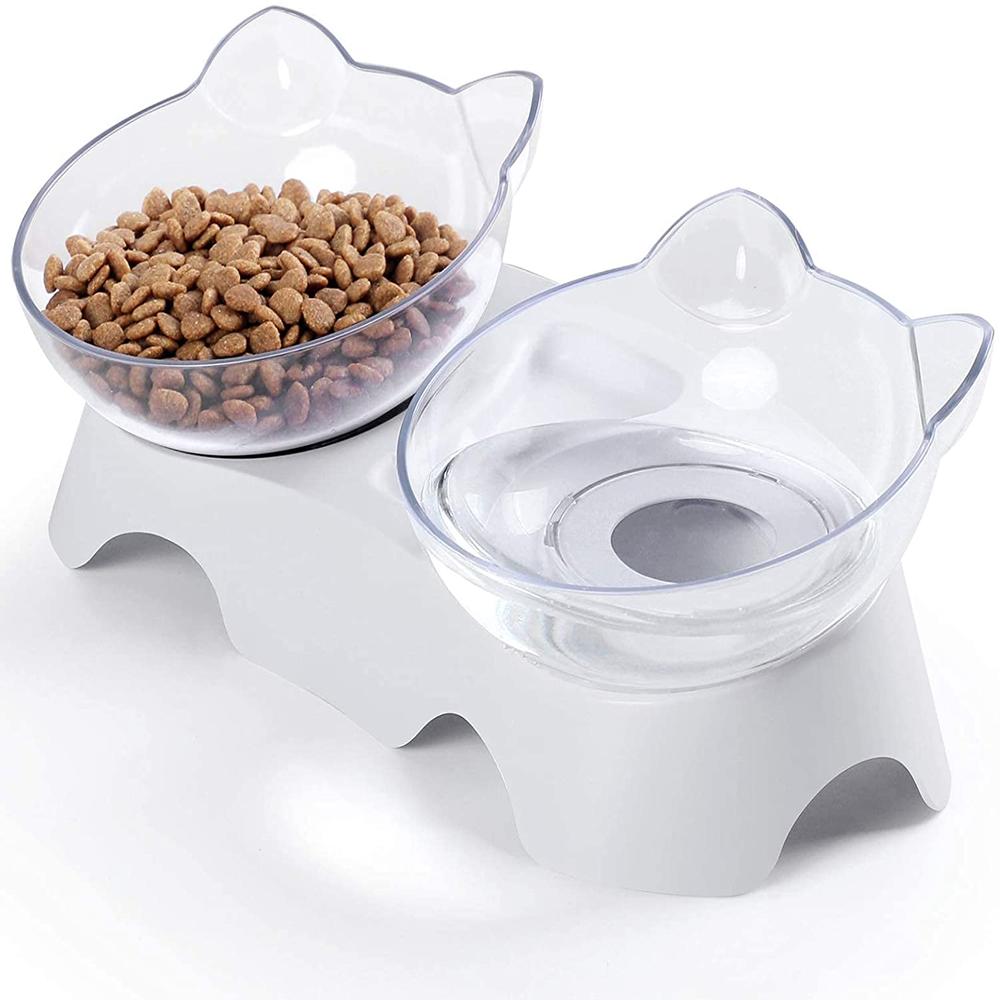 Pet Bowl Cat Dog Double Bowls Food Water Feeder with Auto Water Dispenser