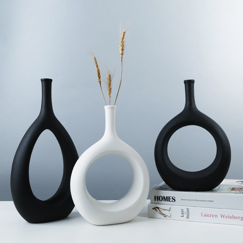 Ceramic Hollow Out Flower Vase Figurines Nordic Modern Planter Pots Living Room