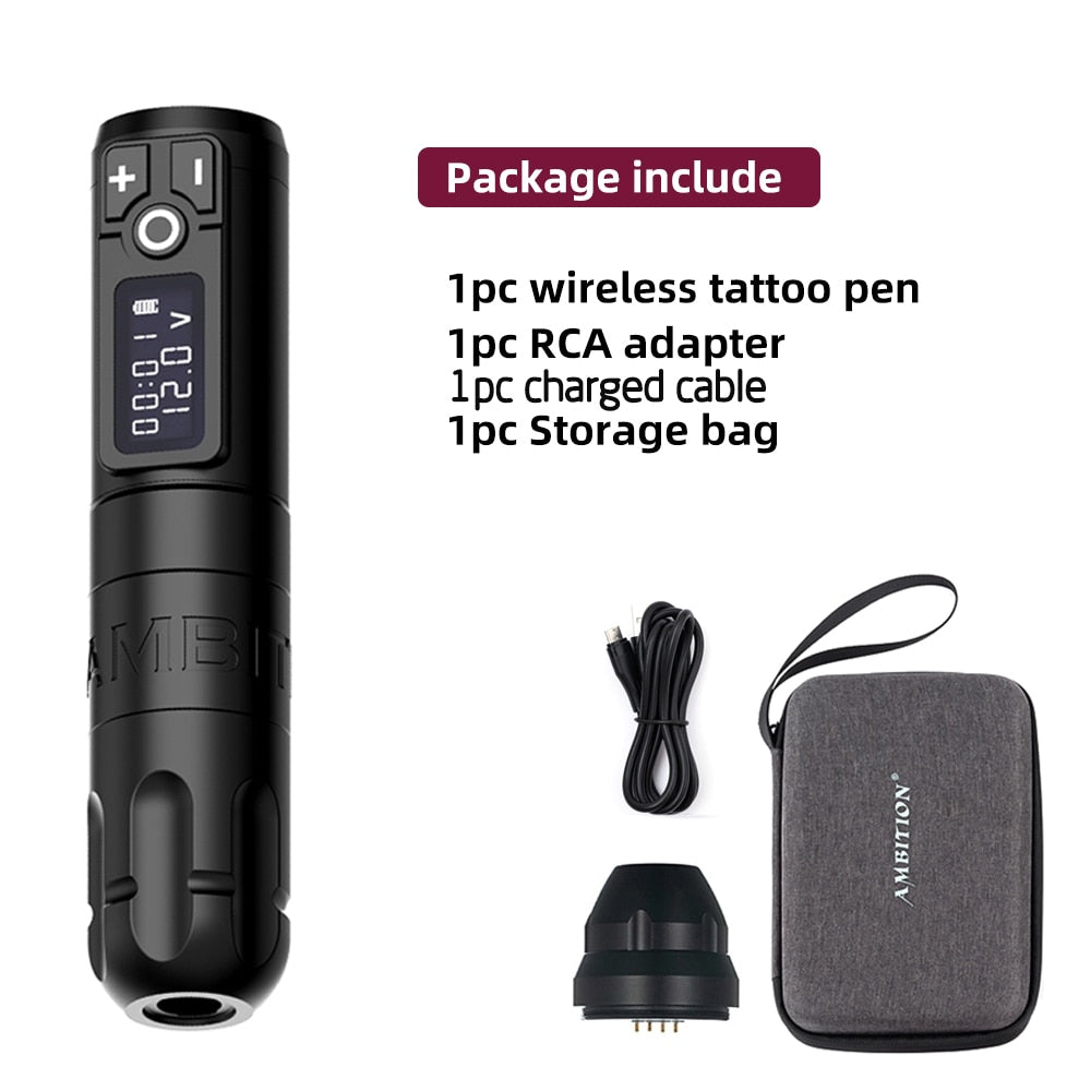 Ambition Soldier Wireless Tattoo Machine Rotaty Battery Pen with Portable Power Pack 2400mAh LED Digital Display For Body Art