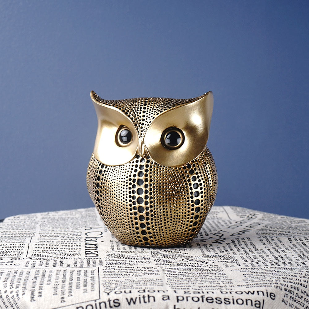 Golden Owl Figurines for Interior Resin Animal Statues Sculpture Home Living Room Decor