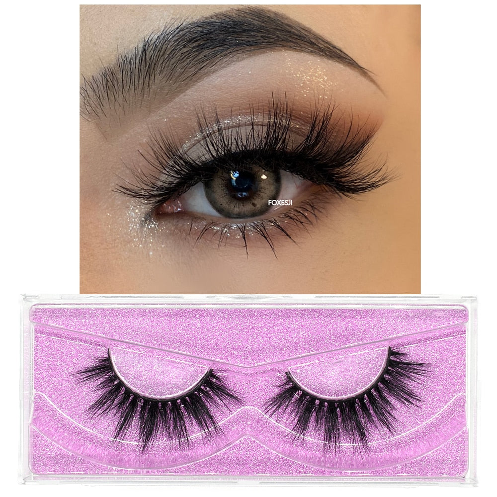 FOXESJI 3D Mink Lashes Makeup False Eyelashes Fluffy Thick Cross Cruelty free Natural Mink Eyelashes Eyelash Extension Lashes