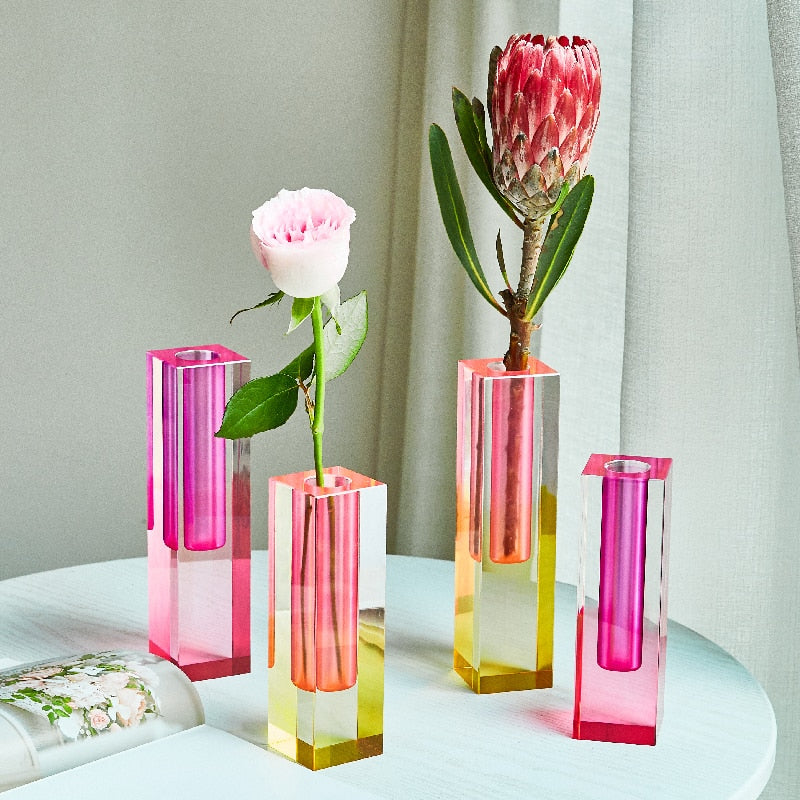 Floriddle Modern Rainbow Pillar Bud Vase Tabletop Glass Vases Luxury Decorative Acrylic Crystal Nordic Room Decoration Home