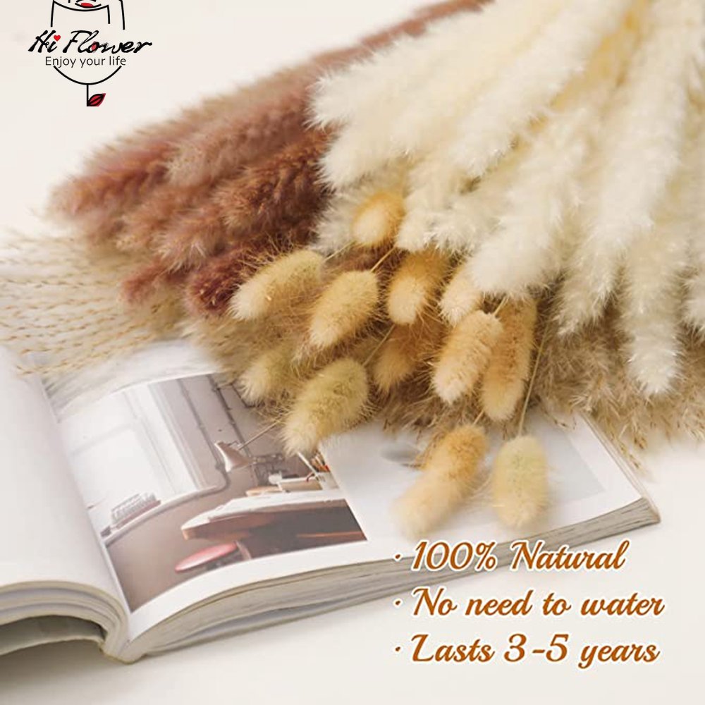 100Pcs Fluffy Pampas Dried Flowers Bouquet Home Decor Natural Bunny Rabbit Tail Grass Artifical Flower Wedding Party Decoration