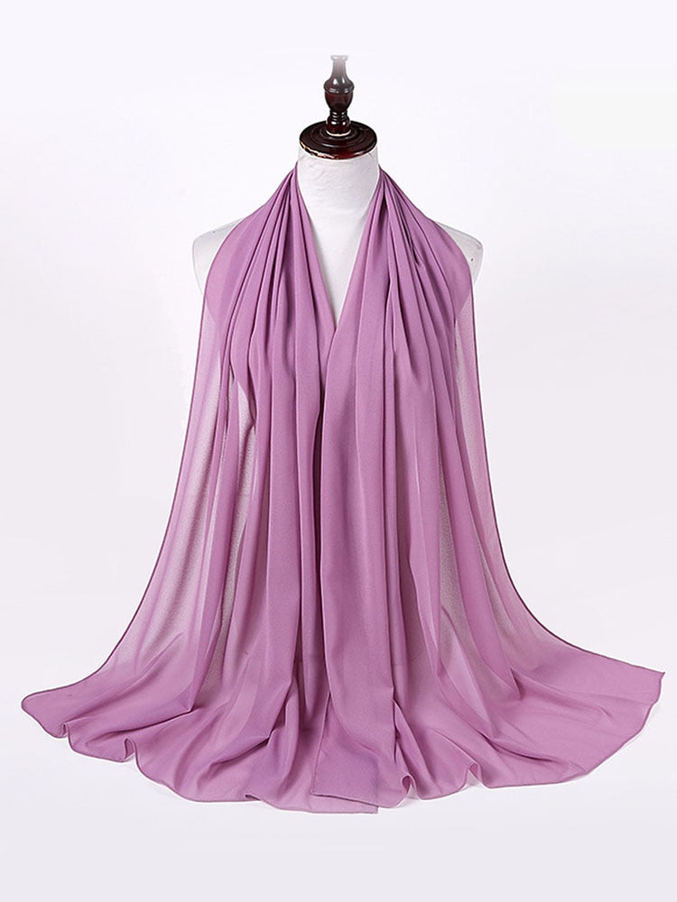 Plain Color Chiffon Scarf Hijab Headband Female Islamic Head Cover Wrap for Women Muslim