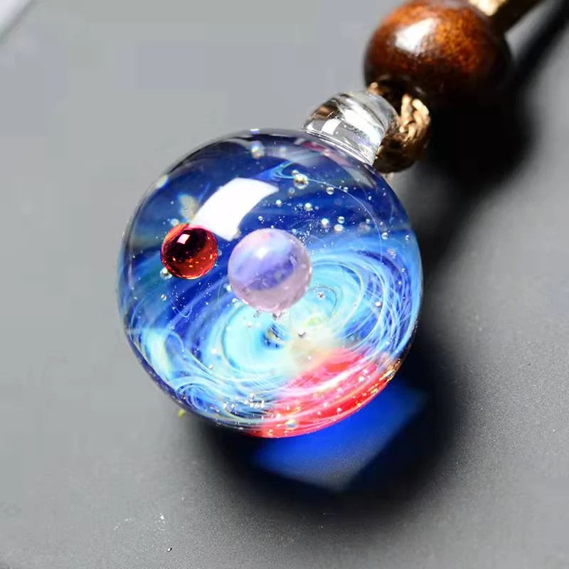 Universe Glass Bead Planets Pendant Necklace Galaxy Rope Chain Solar System Design Necklace for Women Christams Gift