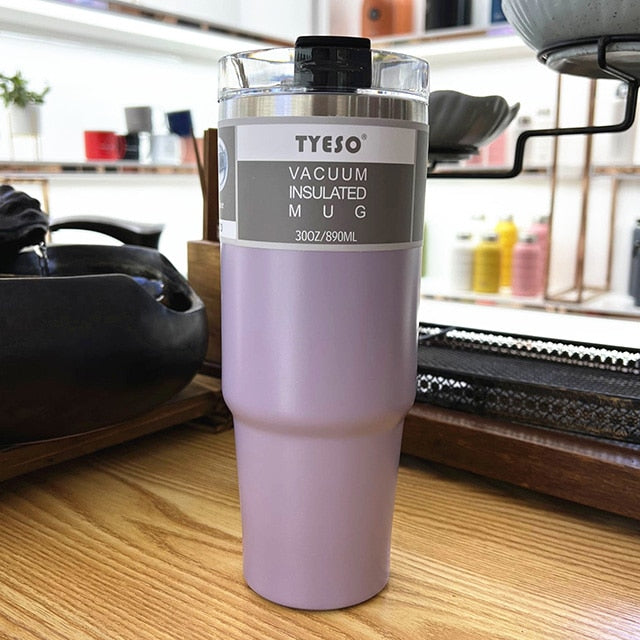 600 & 890ml Creative Fashion 304 Stainless Steel Cup Travel Coffee Mug with Lid Straw Car Water Bottle