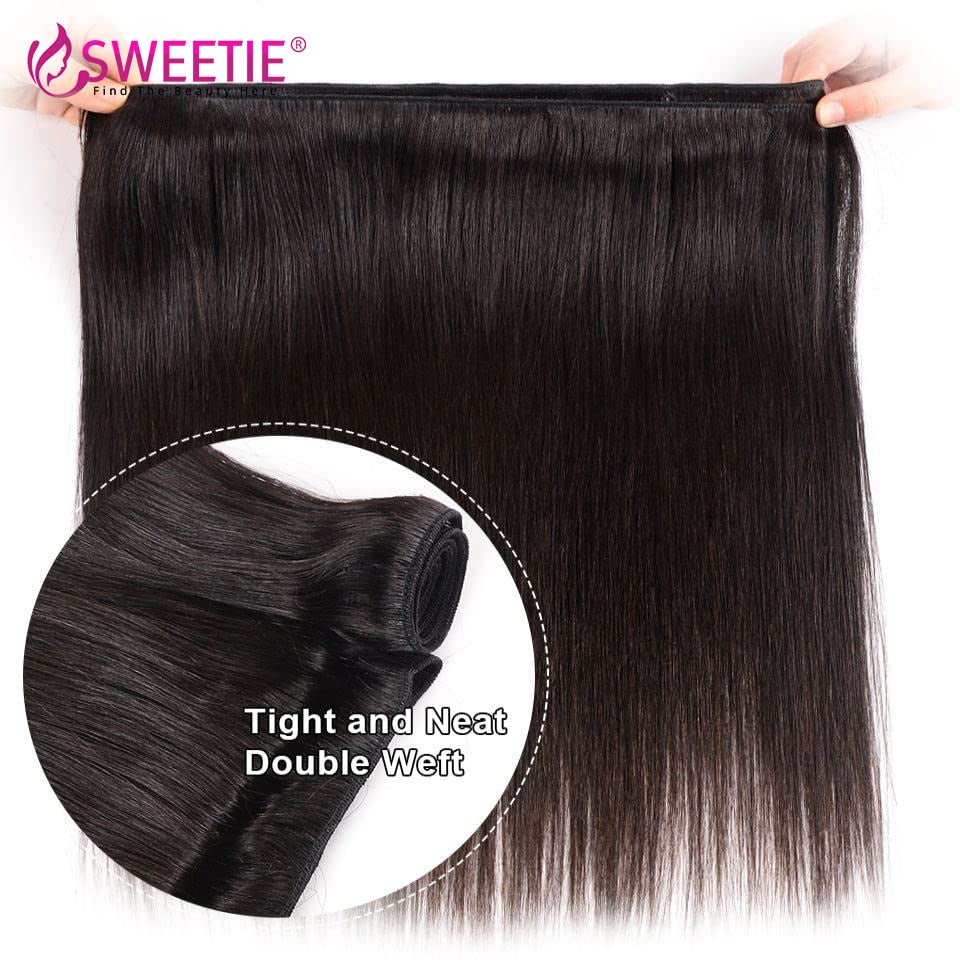 Sweetie Straight Hair Bundles With Frontal Brazilian Natural Human Hair Weave Bundles With Closure 9A Remy Hair Extension