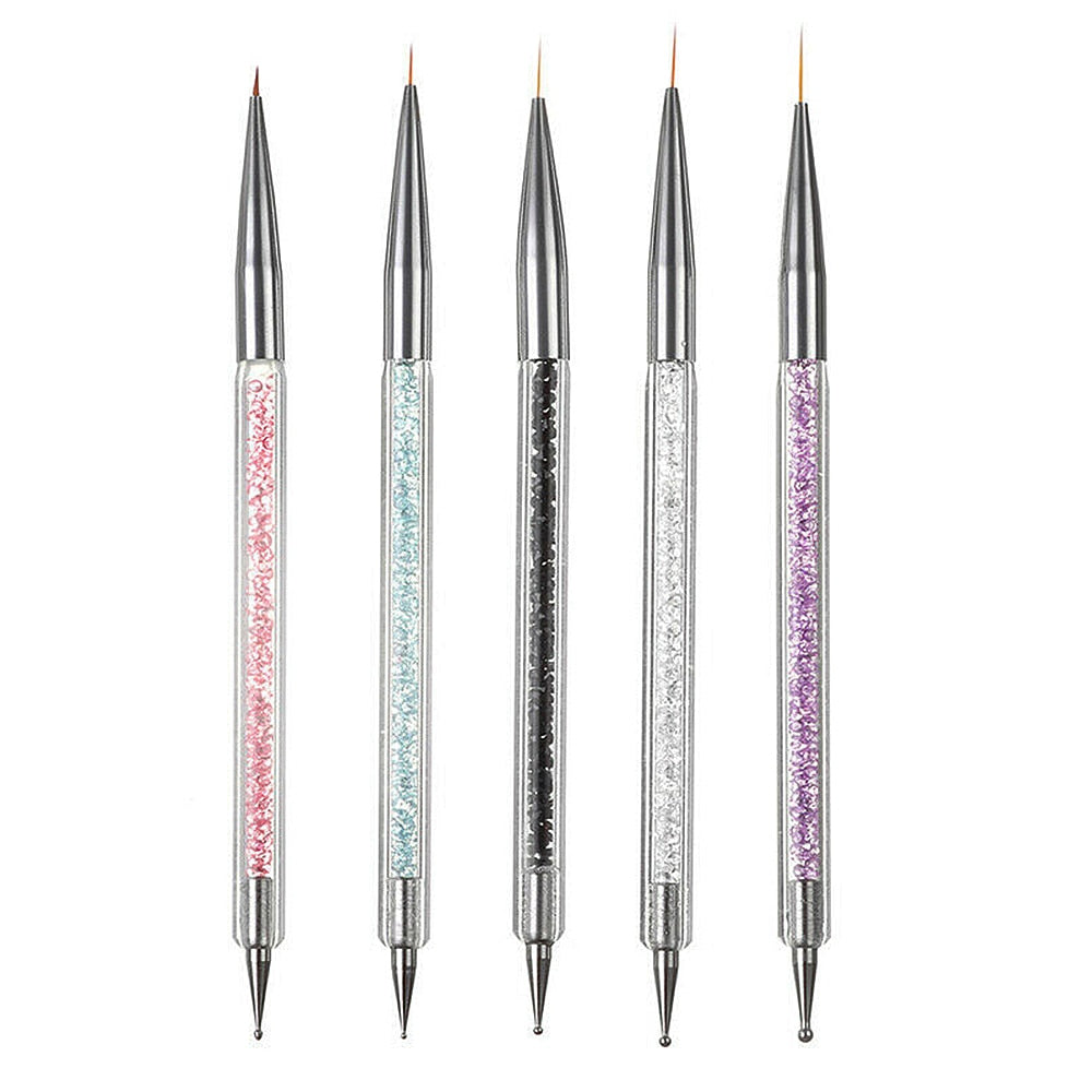 5 Pcs/Sets Nail Art Pen 2 In 1 Double Ends Dotting Drawing Painting UV Gel Liner Polish Brush Set