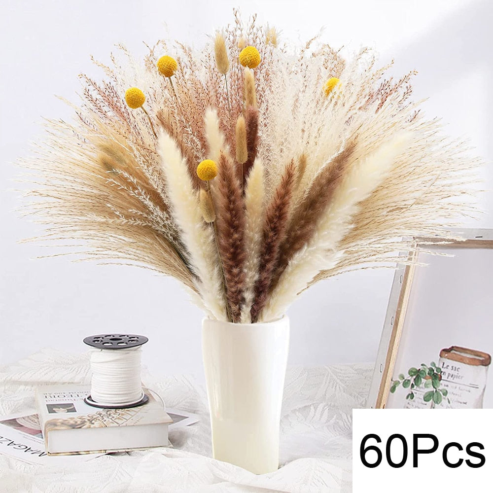 100Pcs Fluffy Pampas Dried Flowers Bouquet Home Decor Natural Bunny Rabbit Tail Grass Artifical Flower Wedding Party Decoration