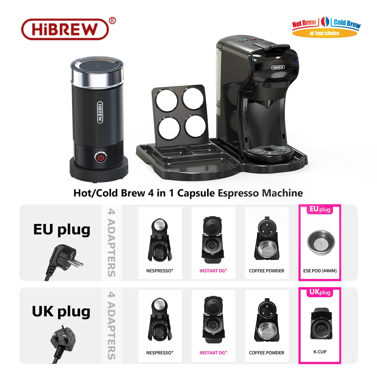 HiBREW Coffee Machine 19 Bar 4in1 Hot & Cold Multiple Capsule Espresso Cafeteria