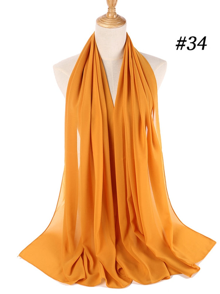 Plain Color Chiffon Scarf Hijab Headband Female Islamic Head Cover Wrap for Women Muslim