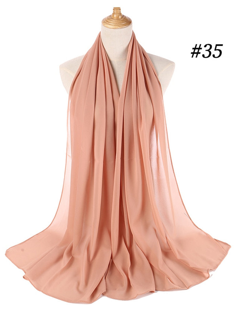 Plain Color Chiffon Scarf Hijab Headband Female Islamic Head Cover Wrap for Women Muslim