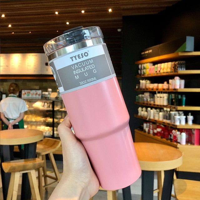 600 & 890ml Creative Fashion 304 Stainless Steel Cup Travel Coffee Mug with Lid Straw Car Water Bottle