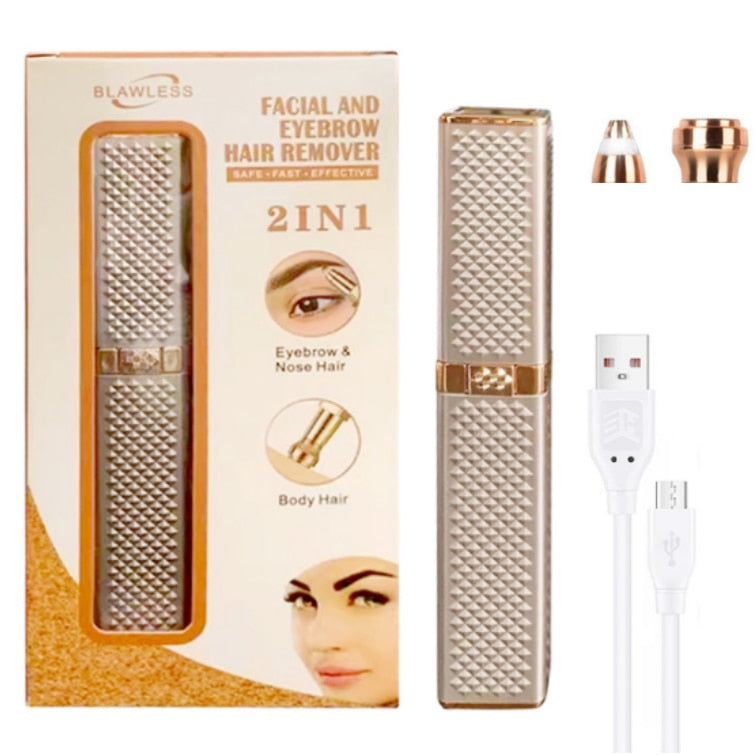2 in 1 Women's Electric Epilator USB Charging Portable Hair Remover Bikini Painless Shaver for Women Body Facial Eyebrow Trimmer