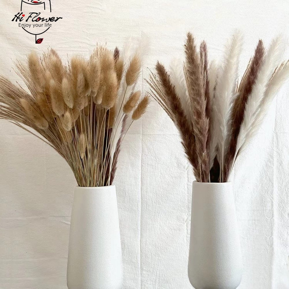 100Pcs Fluffy Pampas Dried Flowers Bouquet Home Decor Natural Bunny Rabbit Tail Grass Artifical Flower Wedding Party Decoration