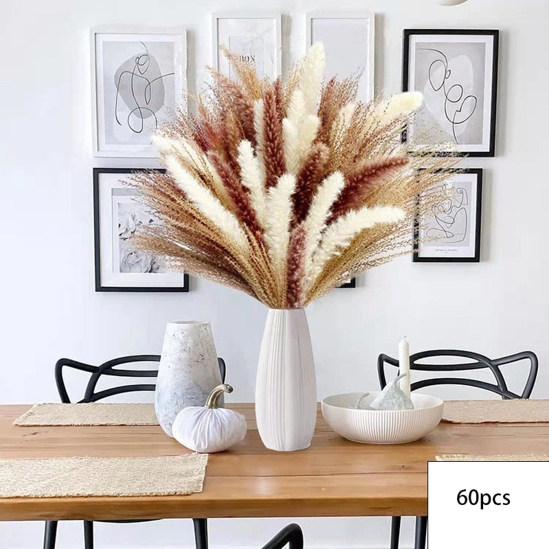 100Pcs Fluffy Pampas Dried Flowers Bouquet Home Decor Natural Bunny Rabbit Tail Grass Artifical Flower Wedding Party Decoration