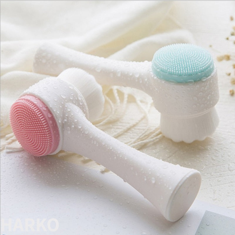 Silica Gel Facial Brush Double Sided Facial Cleanser Blackhead Removing, Pore Cleaner Exfoliating