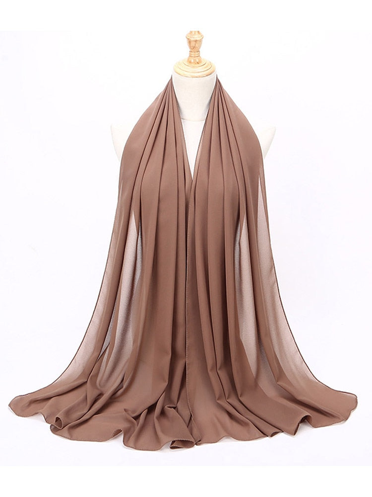 Plain Color Chiffon Scarf Hijab Headband Female Islamic Head Cover Wrap for Women Muslim