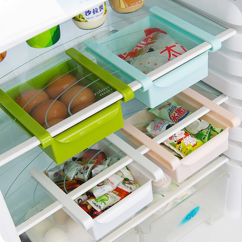 Fridge Freezer Shelf Holder Pull-out Drawer Organiser Adjustable Stretchable Multifunction Kitchen Refrigerator Storage Rack