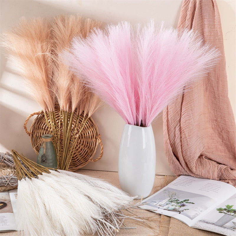 10pcs Silk Pampas Grass Decor Artificial Flowers Bouquet Fluffy Simulation Faux Pampas Arrangements for Wedding Home Decoration