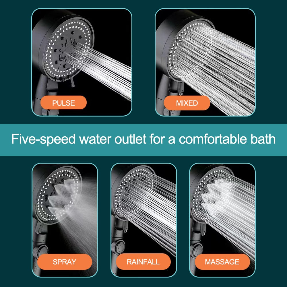 High Pressure Shower Head 5 Modes Adjustable Showerheads with Hose