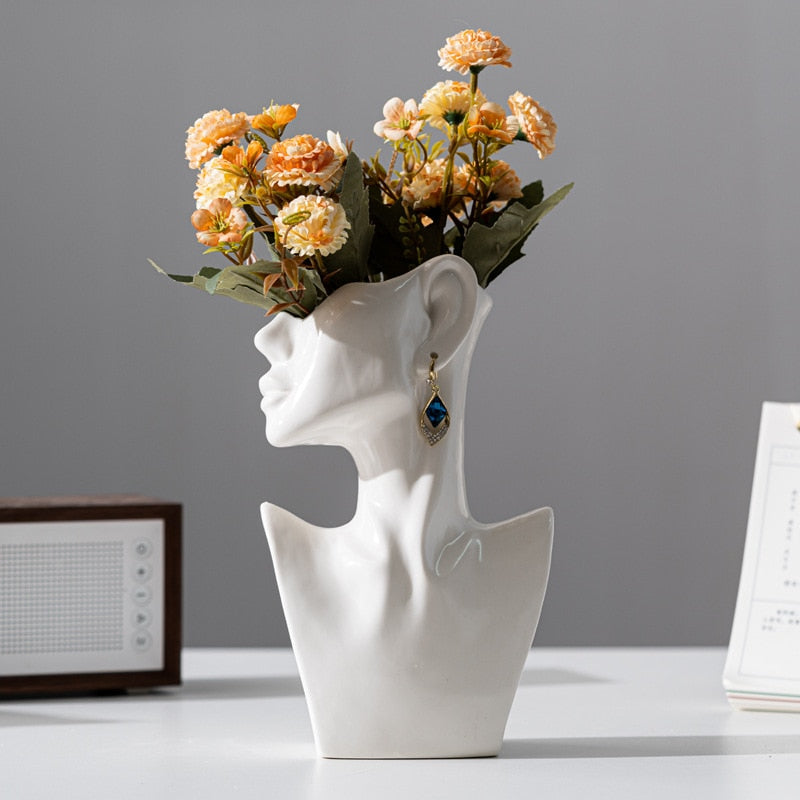 Modern Art Abstract Side Face Vase Head Ceramic for Room Decor