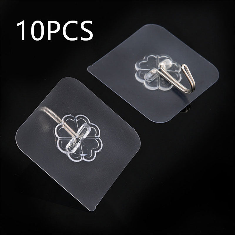 10PCS Transparent Stainless Steel Strong Self Adhesive Hooks Key Storage Hanger for Kitchen Bathroom Door Wall Multi-Function