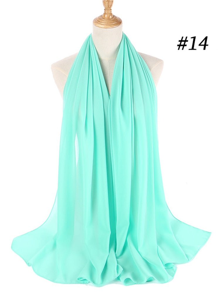 Plain Color Chiffon Scarf Hijab Headband Female Islamic Head Cover Wrap for Women Muslim