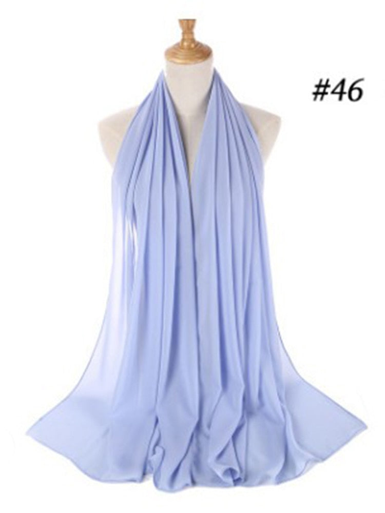 Plain Color Chiffon Scarf Hijab Headband Female Islamic Head Cover Wrap for Women Muslim