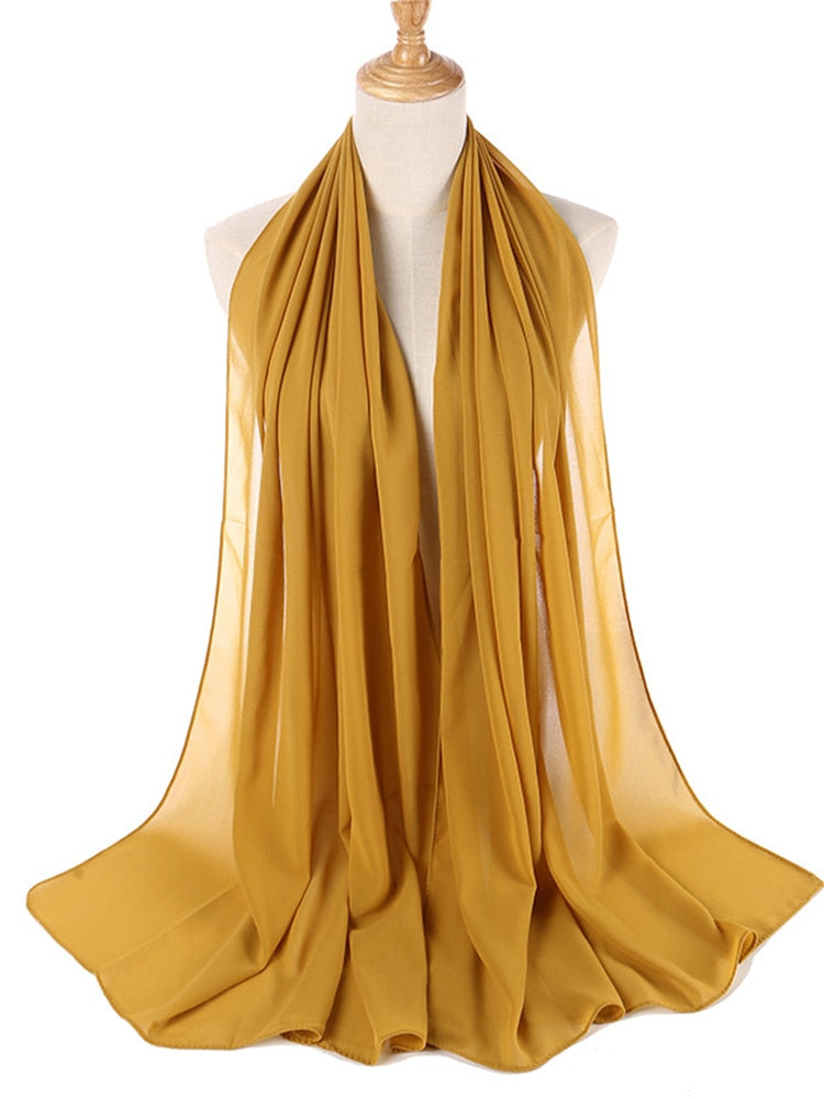 Plain Color Chiffon Scarf Hijab Headband Female Islamic Head Cover Wrap for Women Muslim