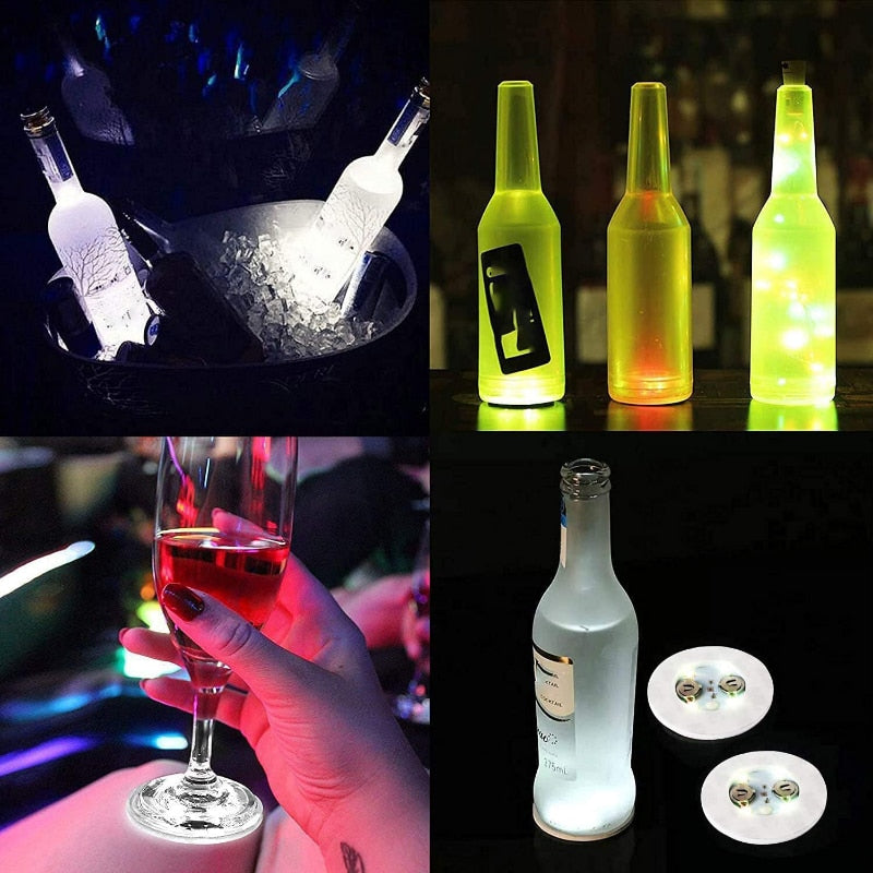 5/1pcs Luminous Bottle Stickers Lights 6cm LED Coaster Lamps for Xmas Bar KTV Wedding Party Cocktail Drink Cups Vase Decor
