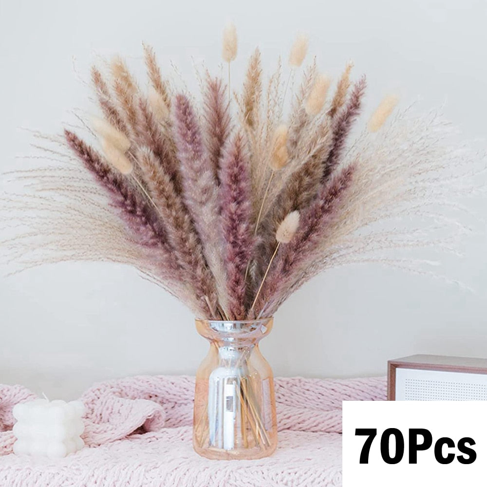 100Pcs Fluffy Pampas Dried Flowers Bouquet Home Decor Natural Bunny Rabbit Tail Grass Artifical Flower Wedding Party Decoration