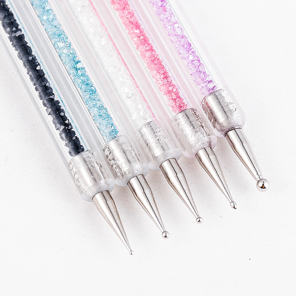 5 Pcs/Sets Nail Art Pen 2 In 1 Double Ends Dotting Drawing Painting UV Gel Liner Polish Brush Set