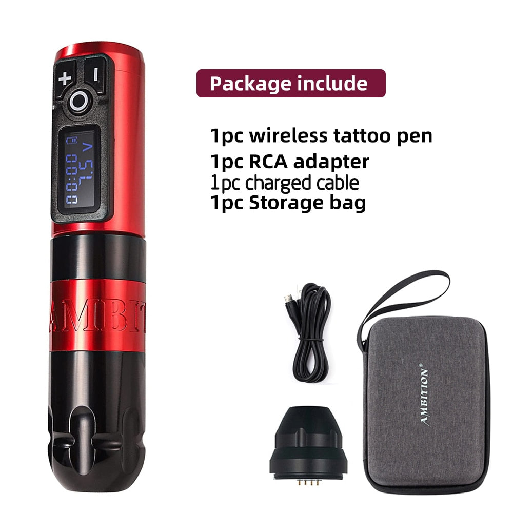 Ambition Soldier Wireless Tattoo Machine Rotaty Battery Pen with Portable Power Pack 2400mAh LED Digital Display For Body Art