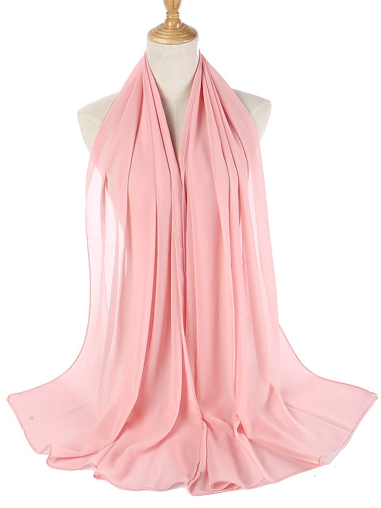 Plain Color Chiffon Scarf Hijab Headband Female Islamic Head Cover Wrap for Women Muslim