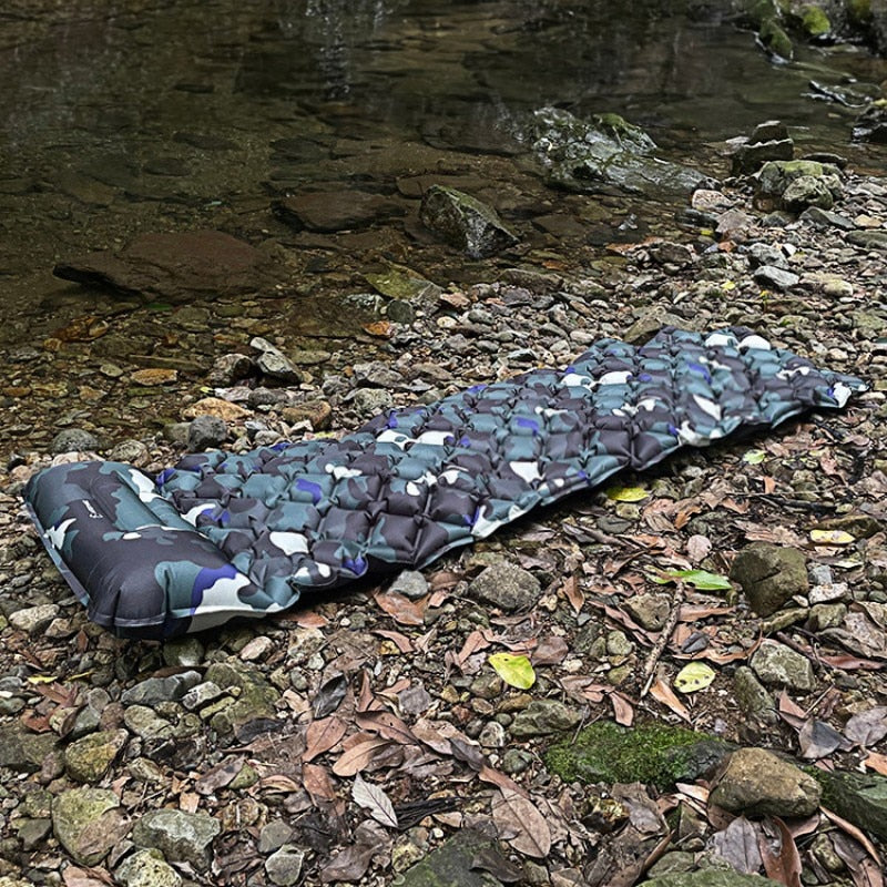 Outdoor Sleeping Pad Camping Inflatable Mattress with Pillows Travel Mat Folding Bed