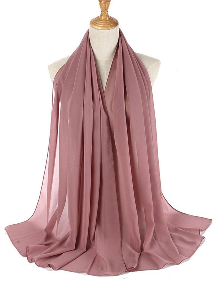 Plain Color Chiffon Scarf Hijab Headband Female Islamic Head Cover Wrap for Women Muslim