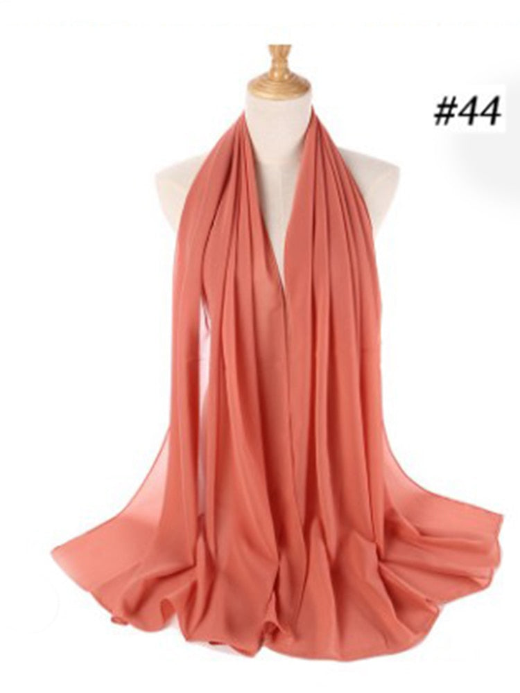 Plain Color Chiffon Scarf Hijab Headband Female Islamic Head Cover Wrap for Women Muslim