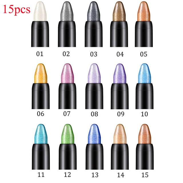 15 Color Highlighter Eyeshadow Pencil Waterproof Glitter Matte Nude