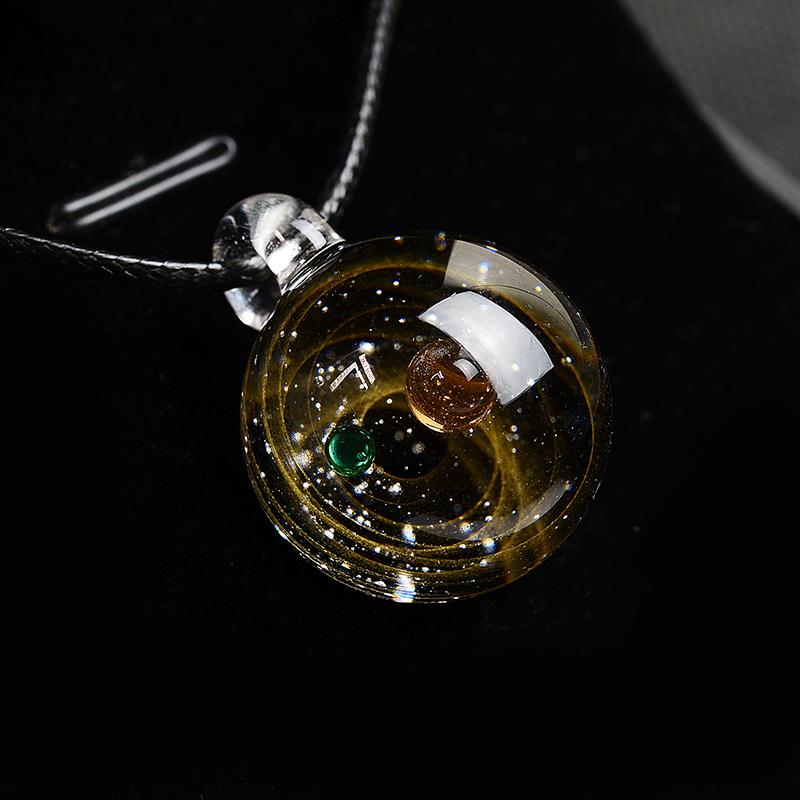 Universe Glass Bead Planets Pendant Necklace Galaxy Rope Chain Solar System Design Necklace for Women Christams Gift