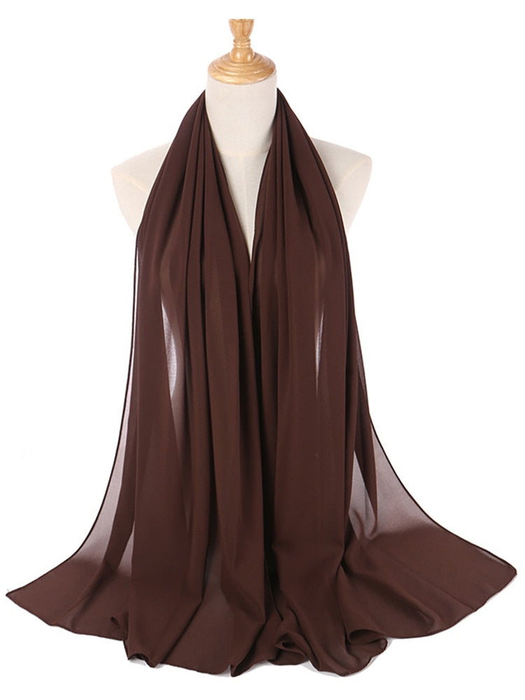 Plain Color Chiffon Scarf Hijab Headband Female Islamic Head Cover Wrap for Women Muslim