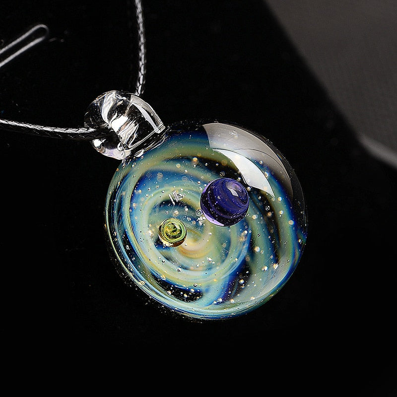 Universe Glass Bead Planets Pendant Necklace Galaxy Rope Chain Solar System Design Necklace for Women Christams Gift