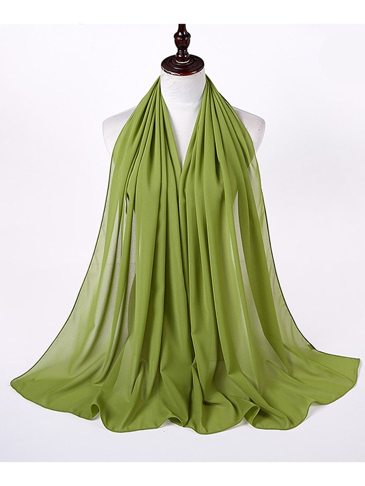 Plain Color Chiffon Scarf Hijab Headband Female Islamic Head Cover Wrap for Women Muslim