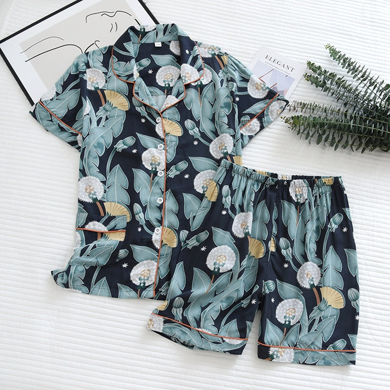 Summer new women's pajamas floral print