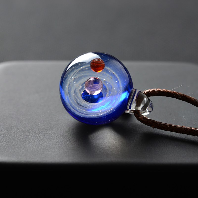 Universe Glass Bead Planets Pendant Necklace Galaxy Rope Chain Solar System Design Necklace for Women Christams Gift