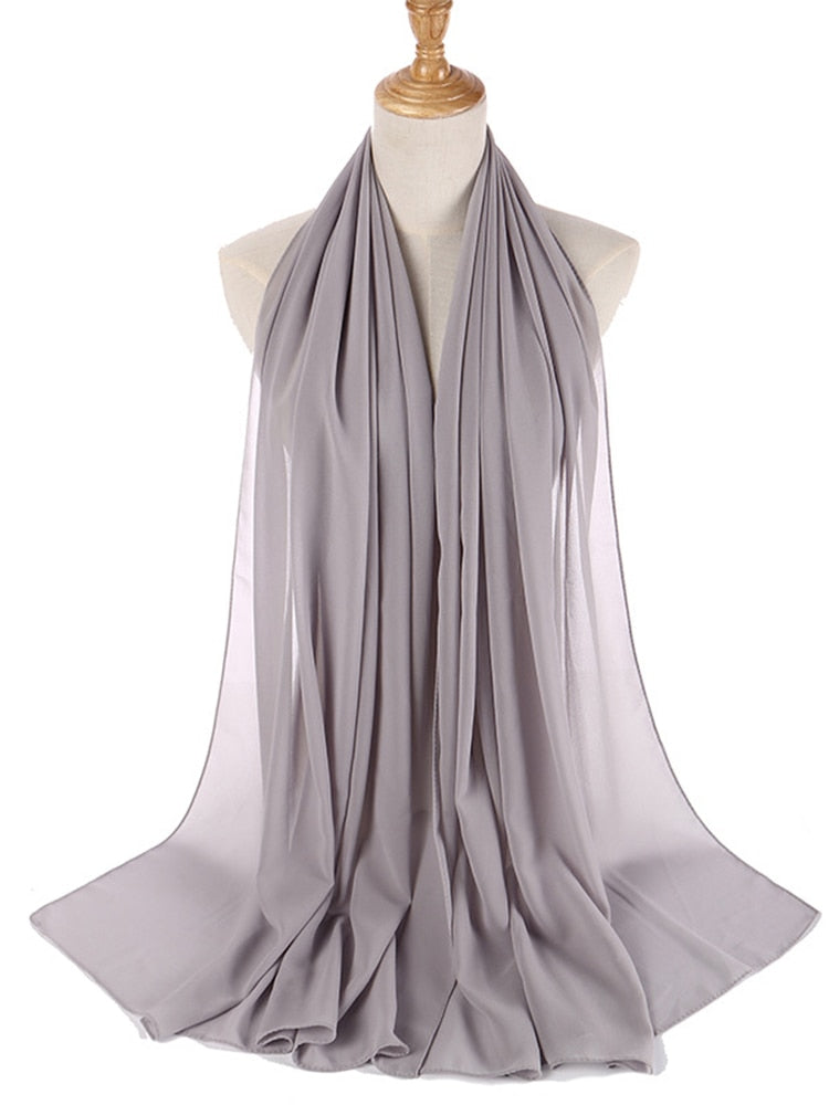 Plain Color Chiffon Scarf Hijab Headband Female Islamic Head Cover Wrap for Women Muslim