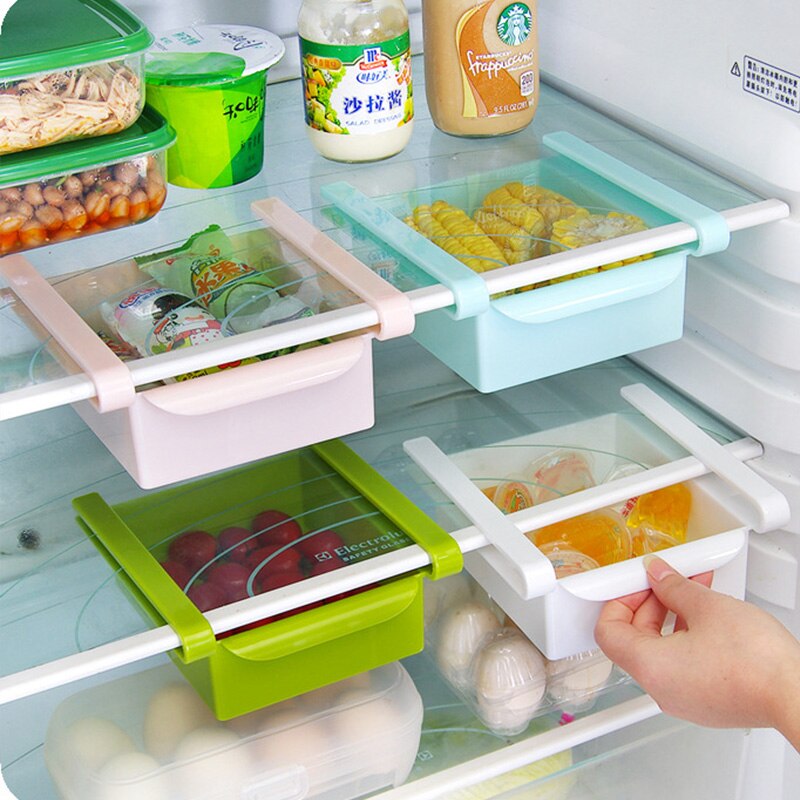 Fridge Freezer Shelf Holder Pull-out Drawer Organiser Adjustable Stretchable Multifunction Kitchen Refrigerator Storage Rack